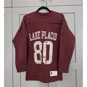 Champion Lake Placid Vintage Style Long Sleeve Shirt Men's Small Burgundy Cotton